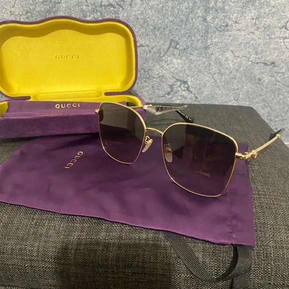 Gucci Gold Frame Sunglasses with Purple Case